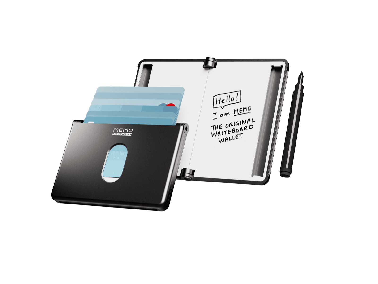 MEMO set: aluminium whiteboard wallet, notepad and built-in pen